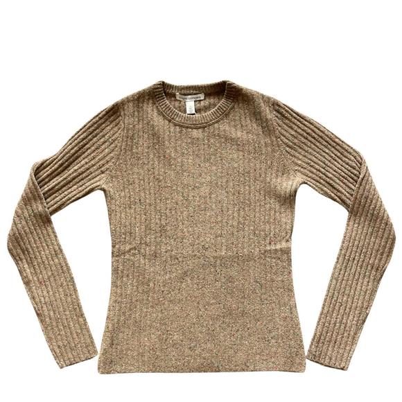 NEW AUTUMN CASHMERE women's rib crewneck sweater in brownie - Picture 1 of 1